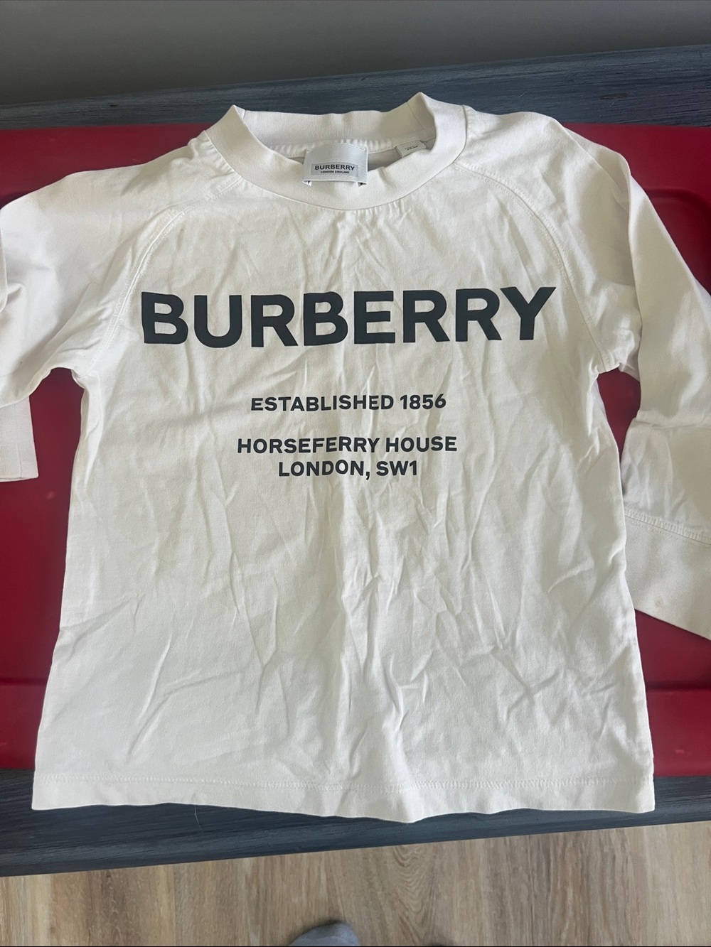 Burberry White Long-Sleeve Logo Tee with Black Print